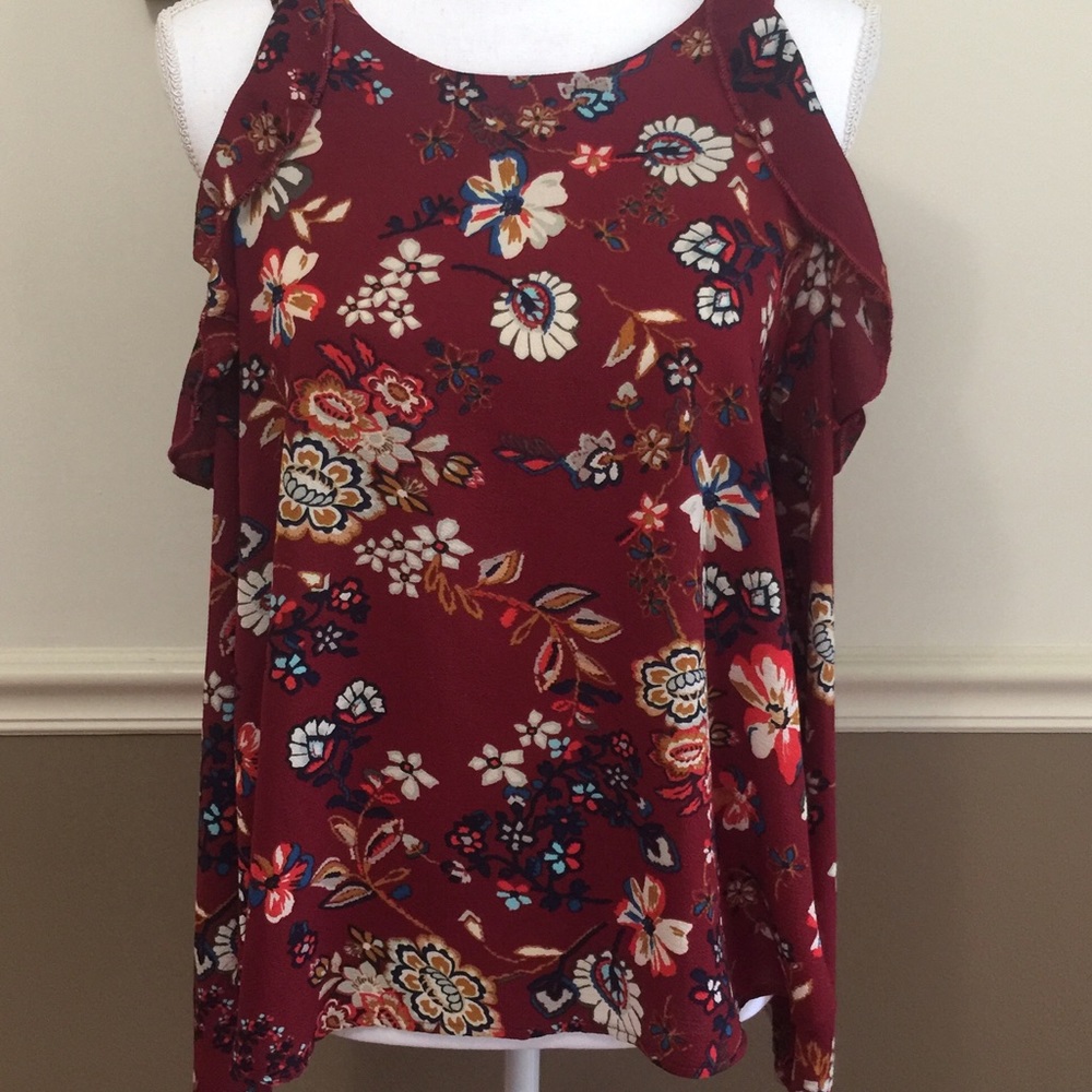 Cold shoulder Ruffle Top Boho Floral - Picture 3 of 8